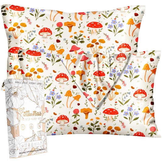 Miss Adola 2 Pack Mulberry Silk Pillowcase for Hair and Skin - Standard Size 20 x 26 Inches with Hidden Zipper Flowering Plants 19 Momme Soft Sleeping Silk Pillow Case for Women, Moms