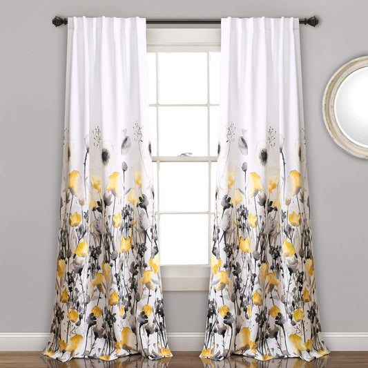Lush Decor, 84” x 52”, Yellow and Gray Zuri Flora Curtains Light Filtering Window Panel Set for Living, Dining, Bedroom (Pair)
