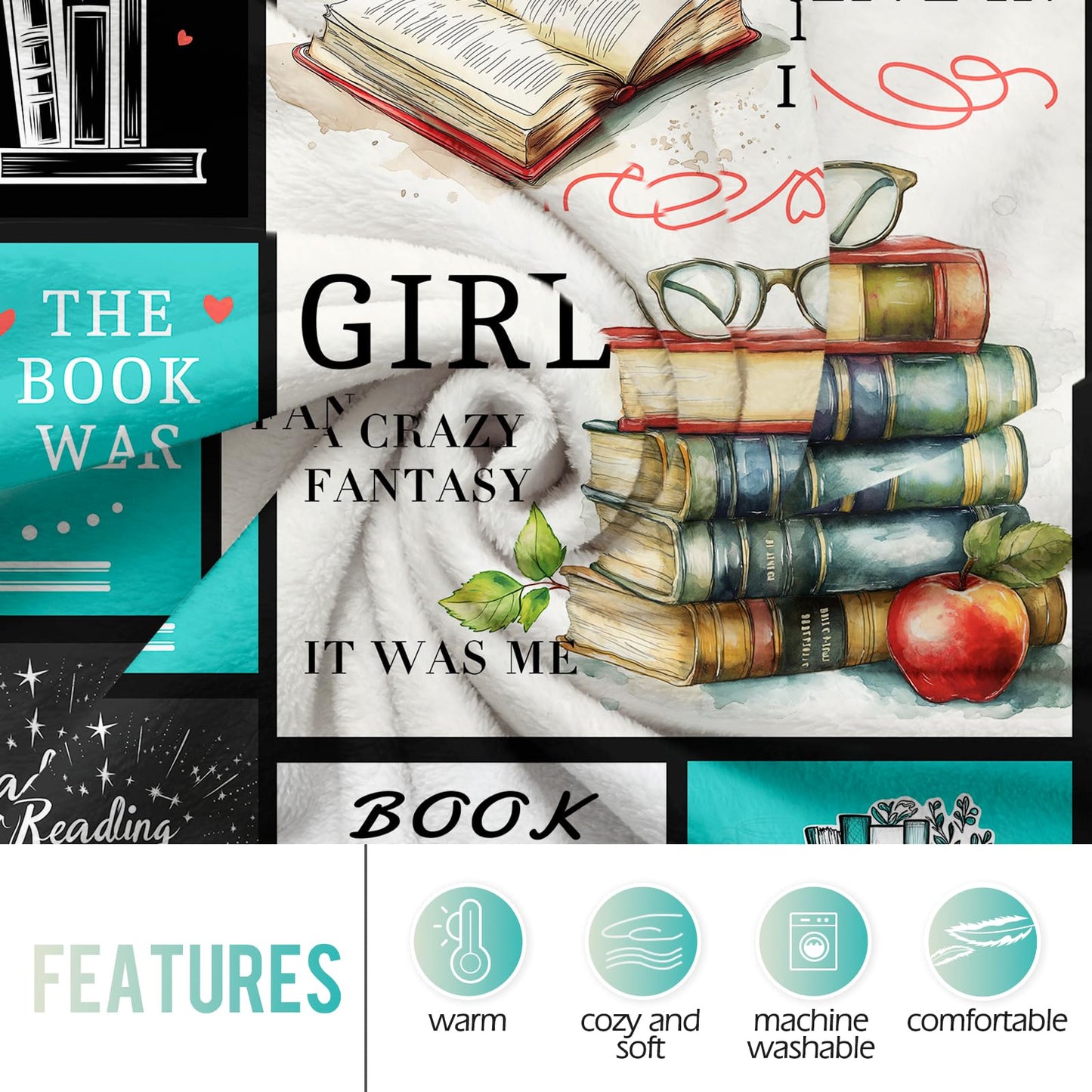 Levens Book Lovers Gifts for Women, 60"x50" Book Blanket Gift for Reading Lovers Women, Reading Blanket Gifts for Readers Librarian Bookish Bookworm Books Club Throw Blankets