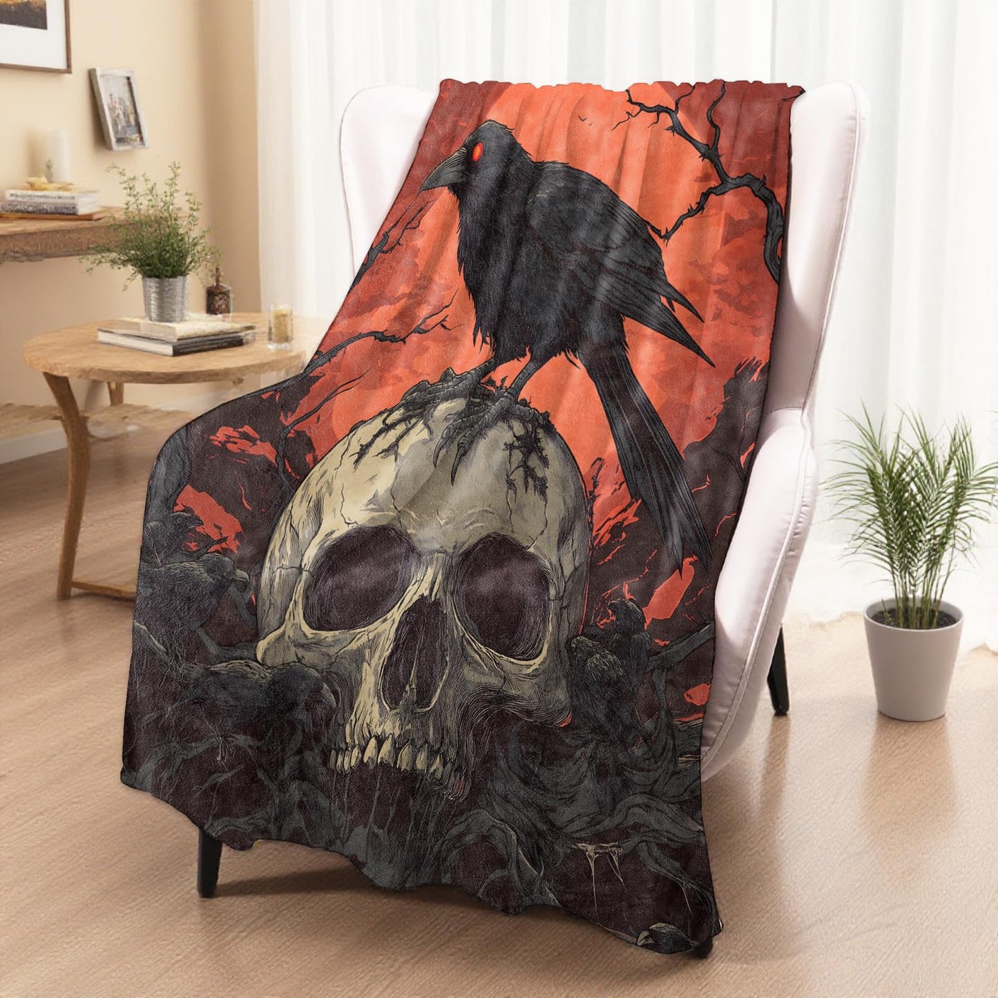 xmwjfd Dark Raven Skull Blanket, Cozy Plush Throw Blanket for Couch Bedroom Outdoor, Lightweight Soft Flannel Travel Blankets, Gifts for Women Adults Kids, Warm Decor 50"×60"