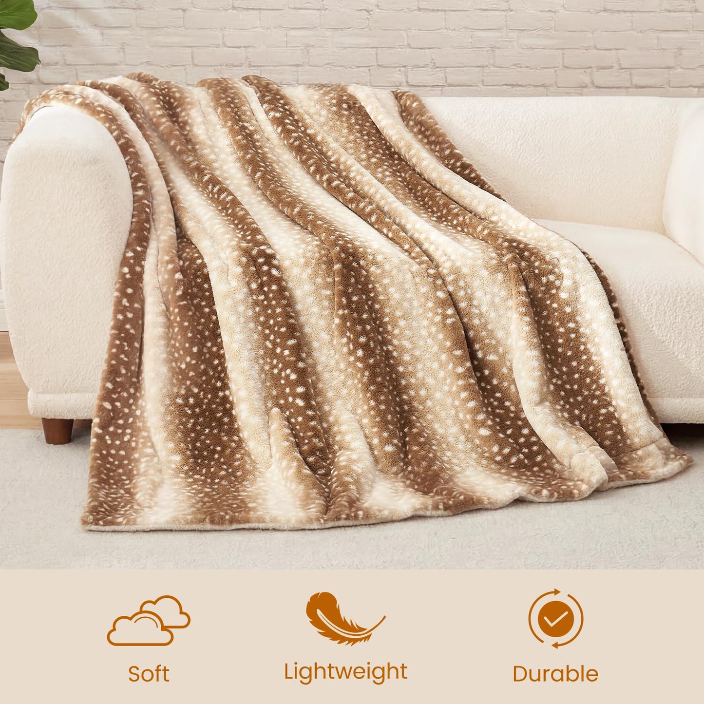 Cozy Bliss Luxury Faux Fur Throw Blanket Animal Striped Print, Non Shedding Double Sided Sherpa Blankets Super Soft Fluffy Thick Warm Throws Home Decor for Couch Bed Sofa Women (Brown, 50x60 Inches)