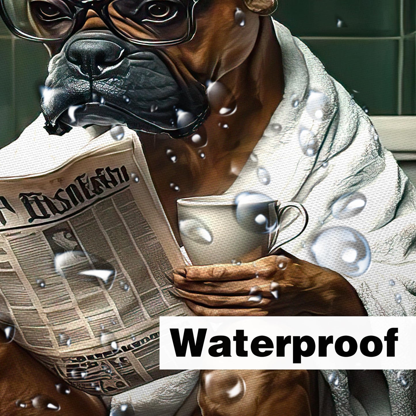 JAWO Funny Dog Bathroom Curtain, Cute Dogs Reading Newspaper on Toilet, Washable Cloth Kids Shower Curtain Set with 12 Hooks, 72X72