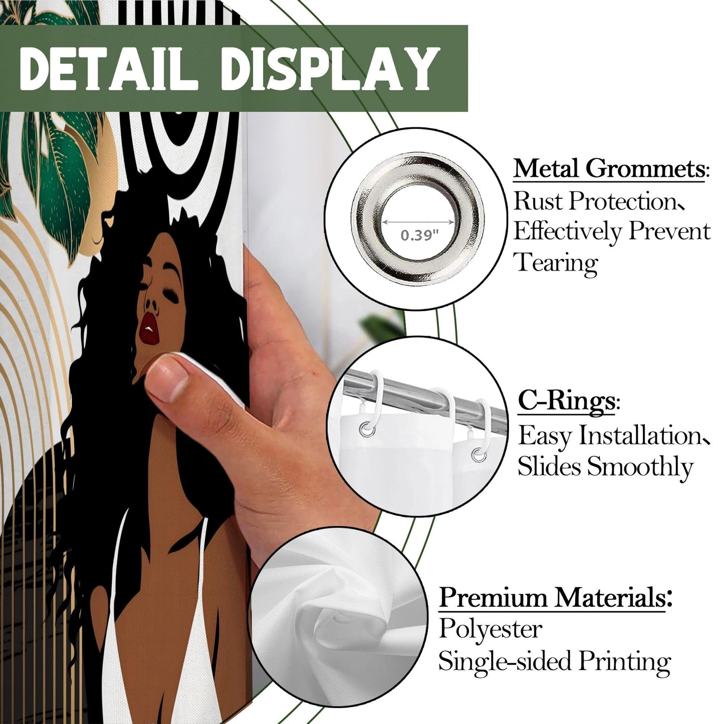 TSLOVER African American Decorative Shower Curtains,Sexy Black Woman Girl Bathroom Curtain,Modern Abstract Waterproof Polyester Fabric Bath Curtain Decor,72x72 Inches