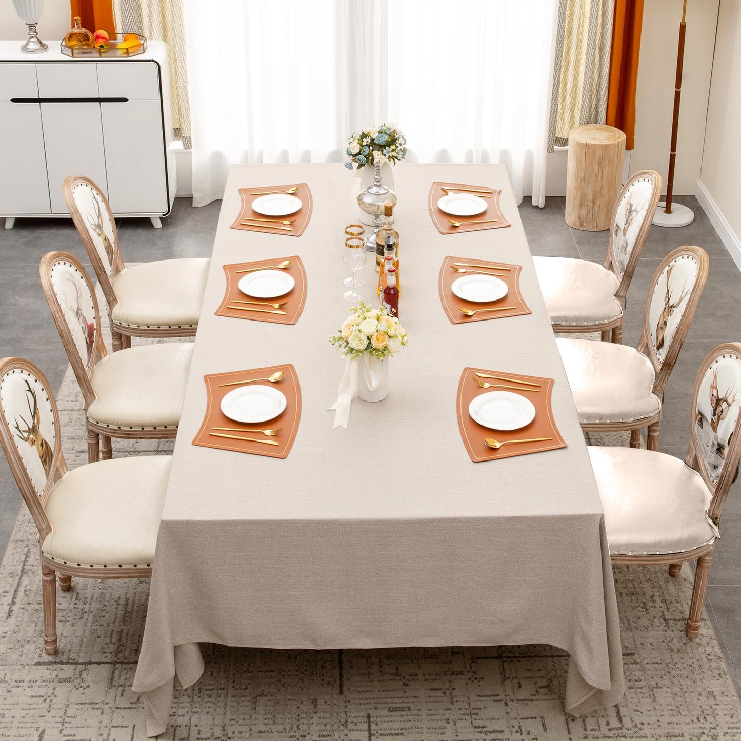 WAITER TREE Table Cloth Rectangle Table Cover 156x90 Inches Faux Linen Wrinkle Free Waterproof Beige Camping Graduation Rectangle Indoor Outdoor Tablecloth for Party