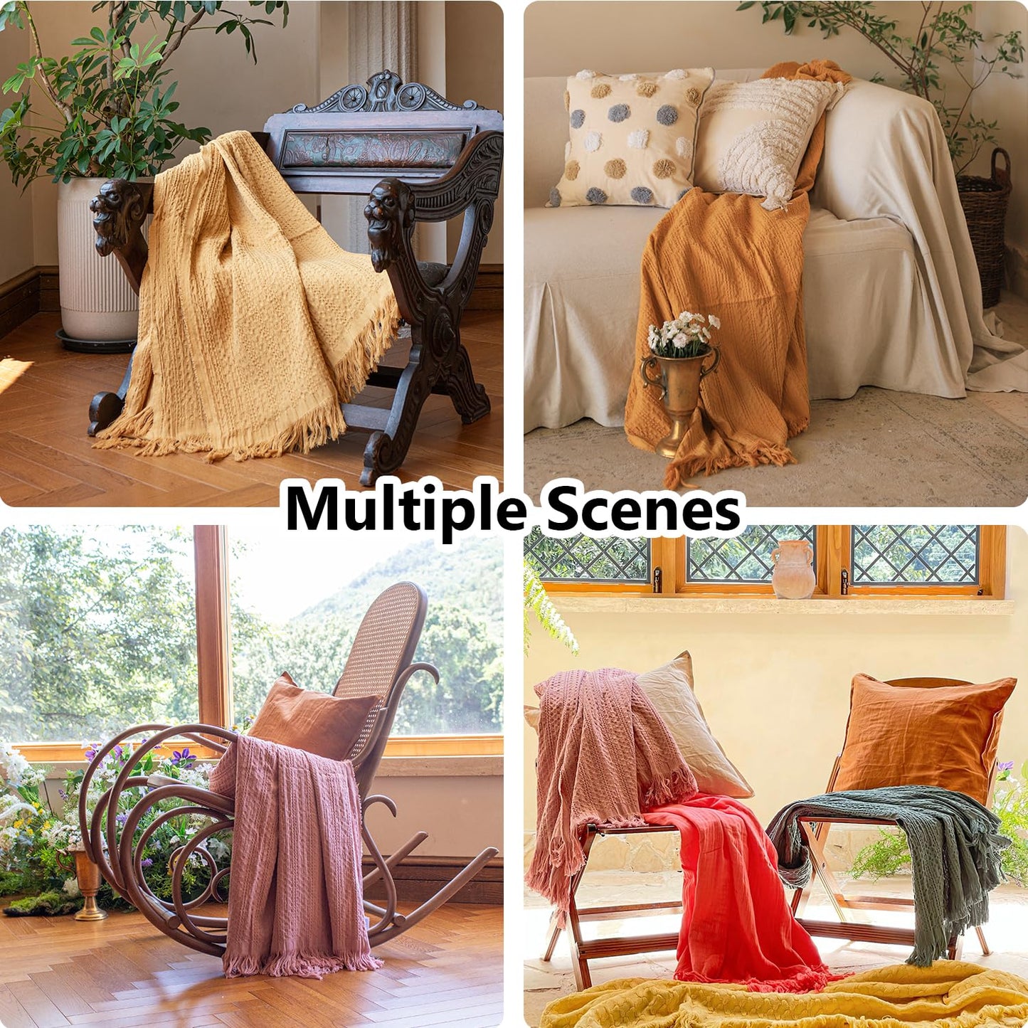 Simple&Opulence 100% Cotton Throw Blanket for Couch, Bed, Waffle Weave Cable Knit Blanket with Tassels, Soft Lightweight Pre-Washed Breathable Cozy Blanket Farmhouse Decoration for All-Season (Brown)