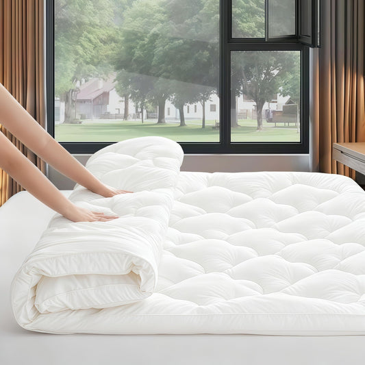 3 Inch Mattress Topper Queen Size Breathable Filled Soft Fluffy Supportive for Back Pain Relief, Bed Mattress Pad Pillow Topper with Extra Thick Padded Protector for 8"-21" Deep Pocket