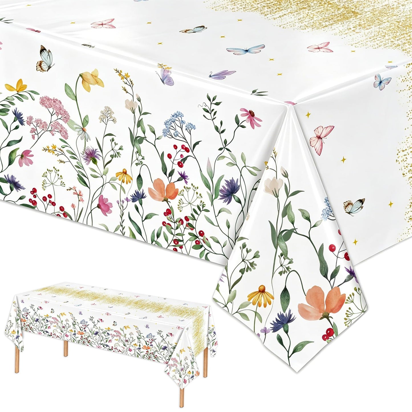 Floral Tablecloth 2 Pack Wildflower Tea Party Disposable Table Cover