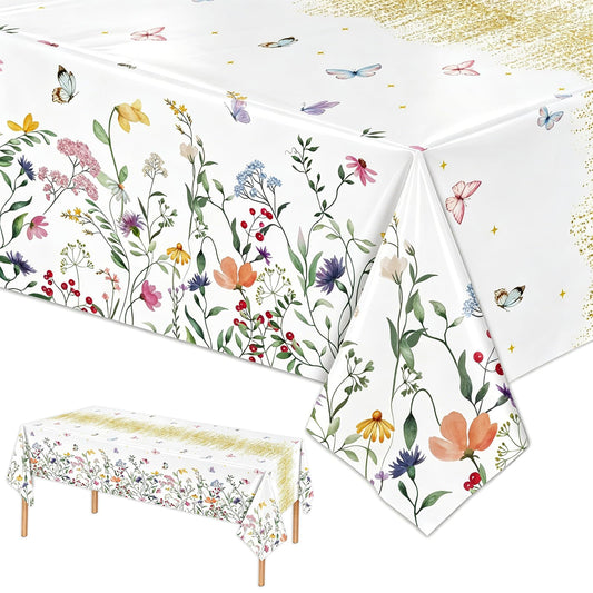 Floral Tablecloth 2 Pack Wildflower Tea Party Disposable Table Cover