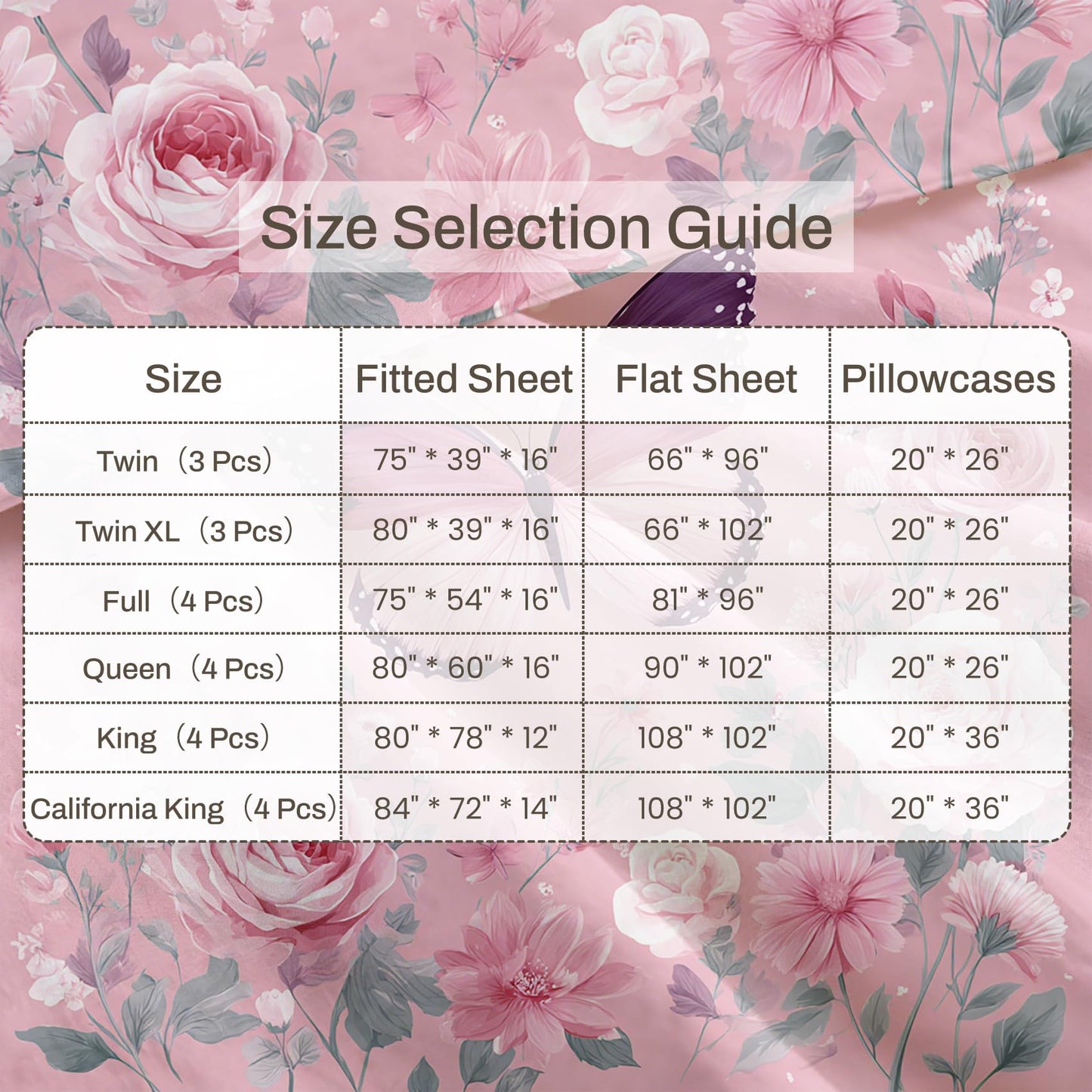 Pink Rose Bedding Set 4 Pcs Girls Butterfly Full Sheets