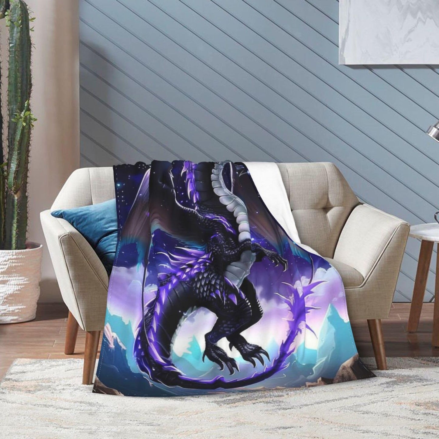 Dragon Blanket Purple Dragon Decor Cozy Animal Throw Super Soft Plush Flannel Fleece Blanket Gift for Kids Adults Men Women Ultra Warm & Lightweight Flannel, 50"X40"