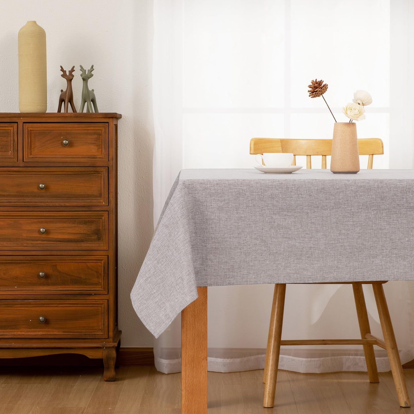 Hiasan Faux Linen Rectangle Tablecloth - Wrinkle and Stain Resistant Washable Table Cloth for Kitchen Dining Room Holiday Table Cover for Party Dinner, Stone, 52 x 70 Inch