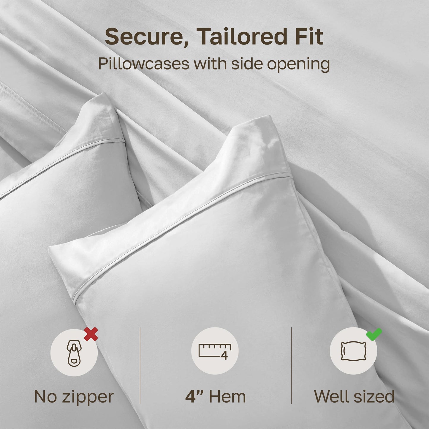 California Design Den Queen/Standard Pillow Cases Set of 2-400 Thread Count Sateen, Natural 100% Cotton Pillowcases Queen, Soft, Roomy and Breathable - Silver