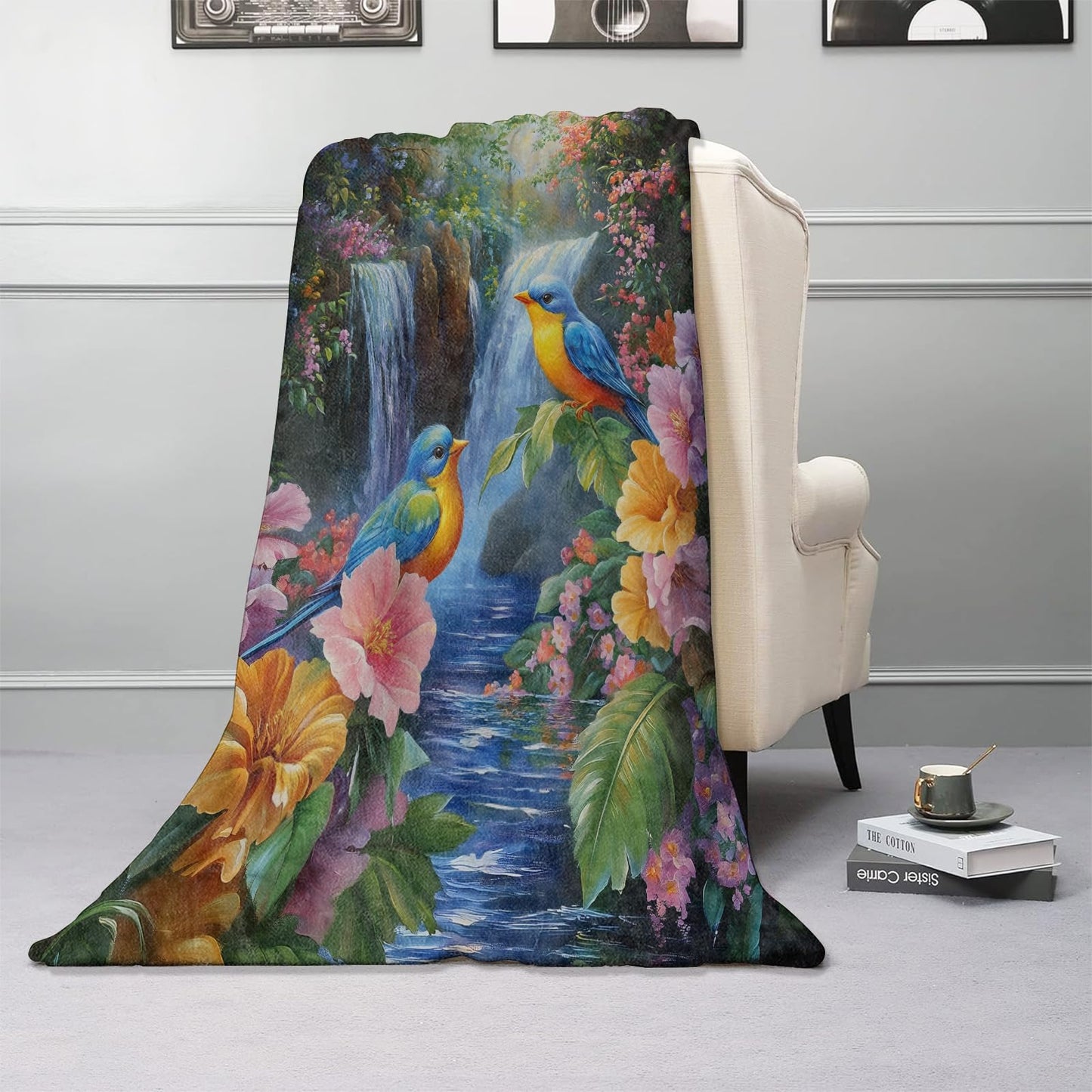 Kibue Beautiful Blue Bird Blanket - Soft & Cozy Flannel Plush Lightweight Throw Blanket for Travel, Office, Bedroom, Sofa - Warm Decor for Adults Kids Women Men 60"×50"
