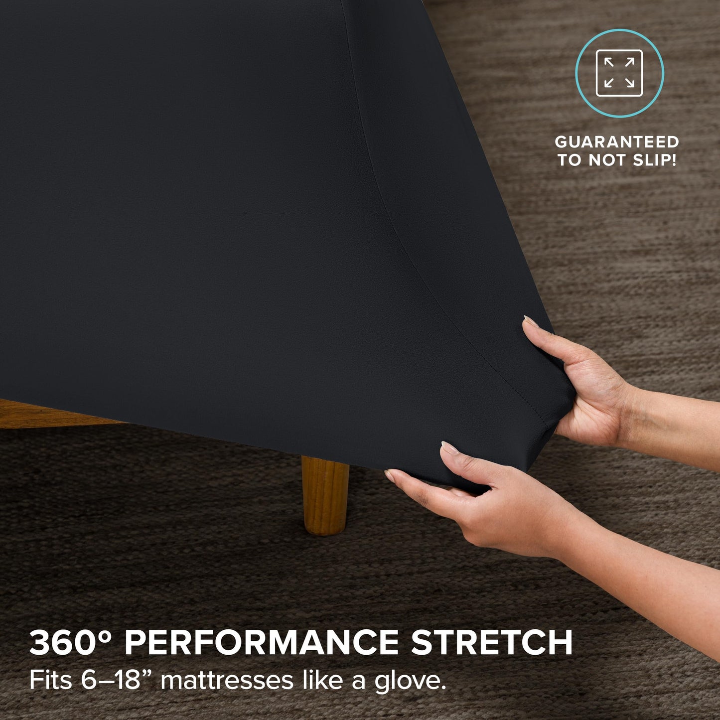 Bare Home Cooling Performance Jersey Knit Stretch Sheet Set, Moisture-Wicking & Breathable, 4-Way Stretch Bed Sheets, Envelope Pillowcases (Full, Black)