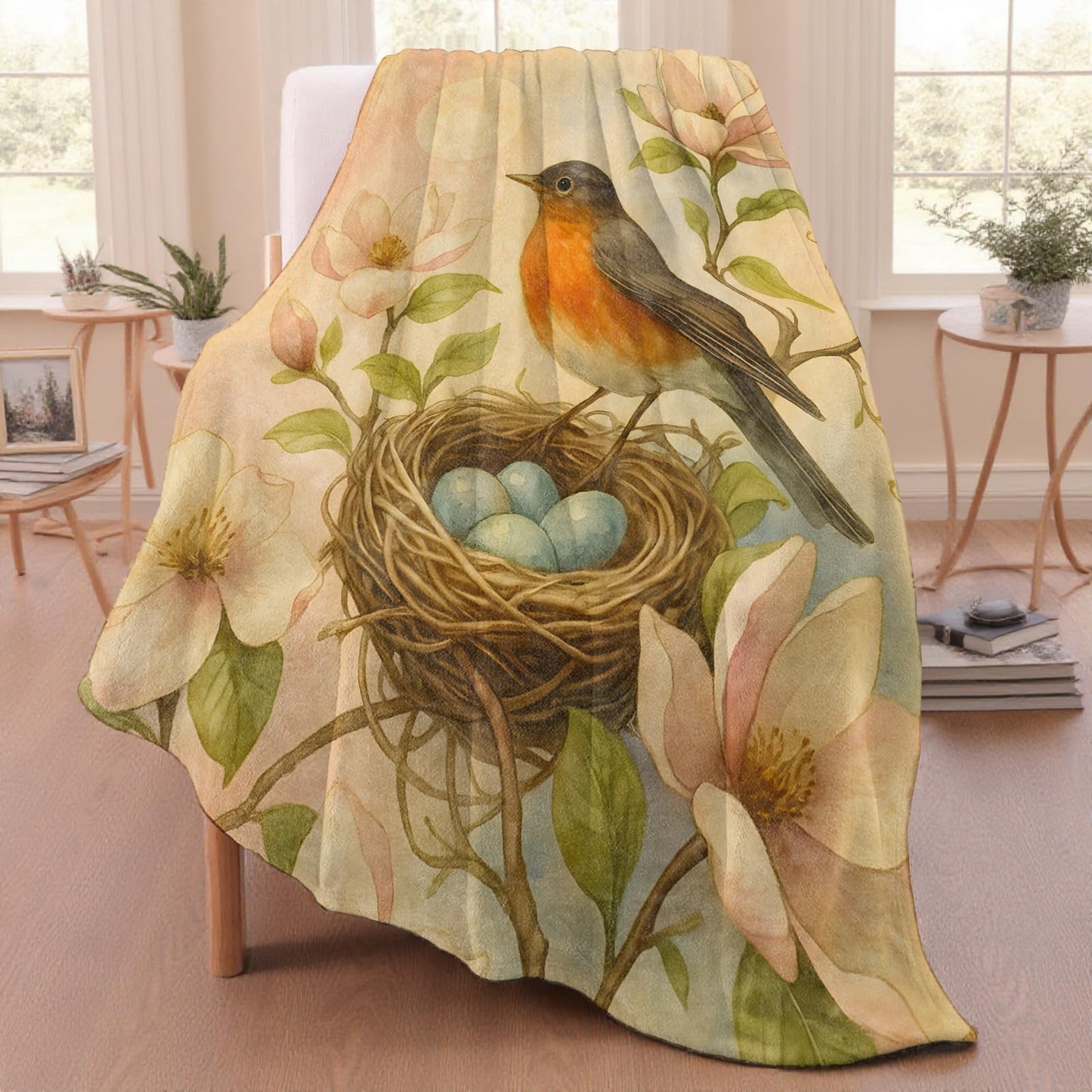 Robin Bird Throw Blanket for Adutls Kids, 50x60 in, Cozy Soft Warm Fleece Blankets Gifts for Couch, Camping, Hiking Decor