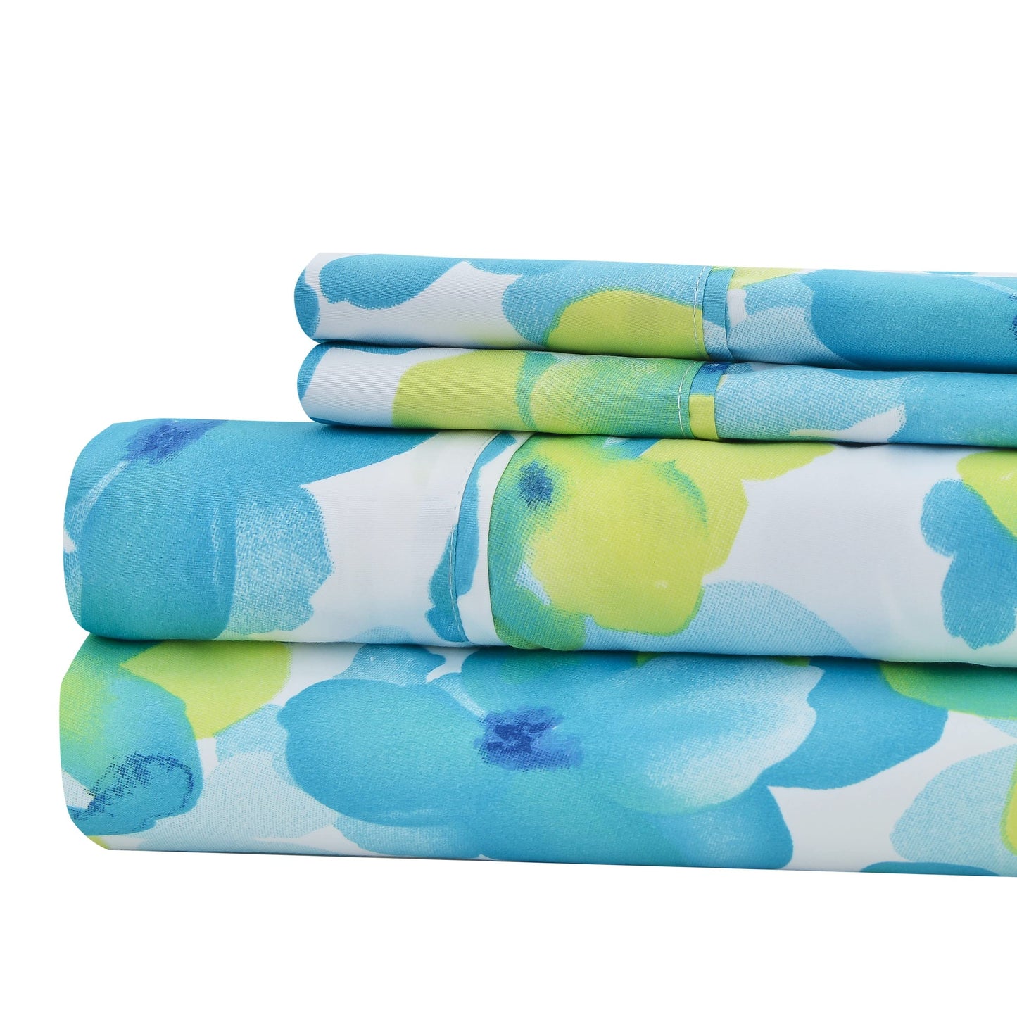 American Home Collection Ultra-Soft Microfiber Sheet Set - Double Brushed - Wrinkle and Stain Resistance - Fit 14 inches Deep Pocket - 6 Pieces Set (Full, Blue & Green Floral)