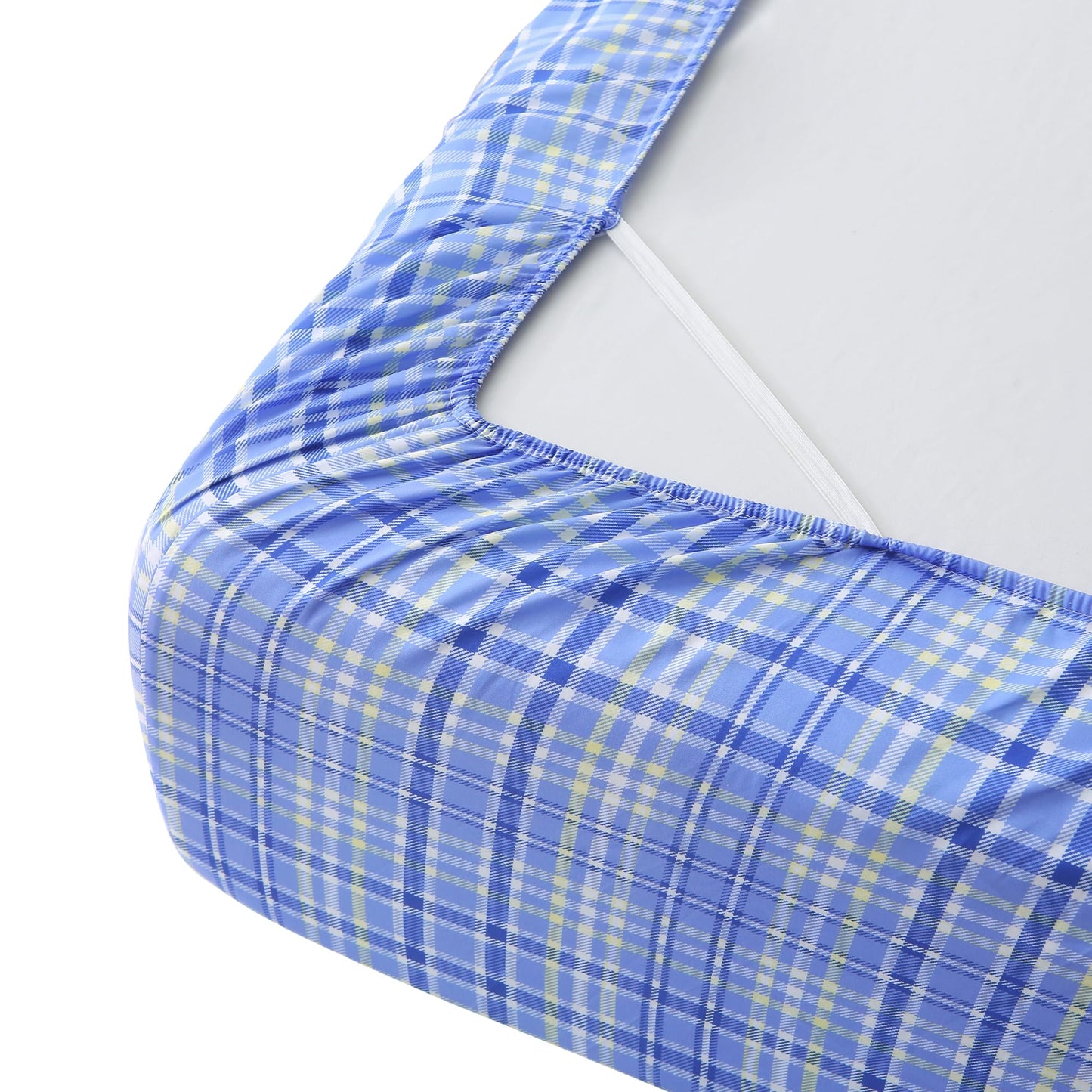 Mooreeke Cozy Plaid Microfiber Printed Queen Sheet Set - Soft & Breathable Purple Yellow Plaid Bed Sheets with Extra Deep Pocket - Non-Slip Fitted Design - Purple Yellow Square Plaid Pattern - Queen