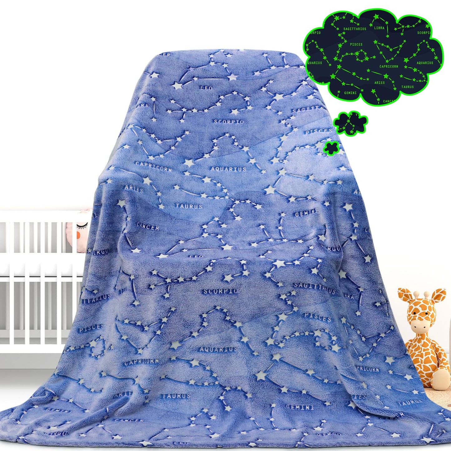 Gdindff Glow in the Dark Constellation Blanket, Galaxy Space Stars Throw Blanket for Kids Adults, Soft Fleece Astronomy Decor for Bedroom, Birthday Gifts for Boys Girls Women Men Teens, 50" x 60"