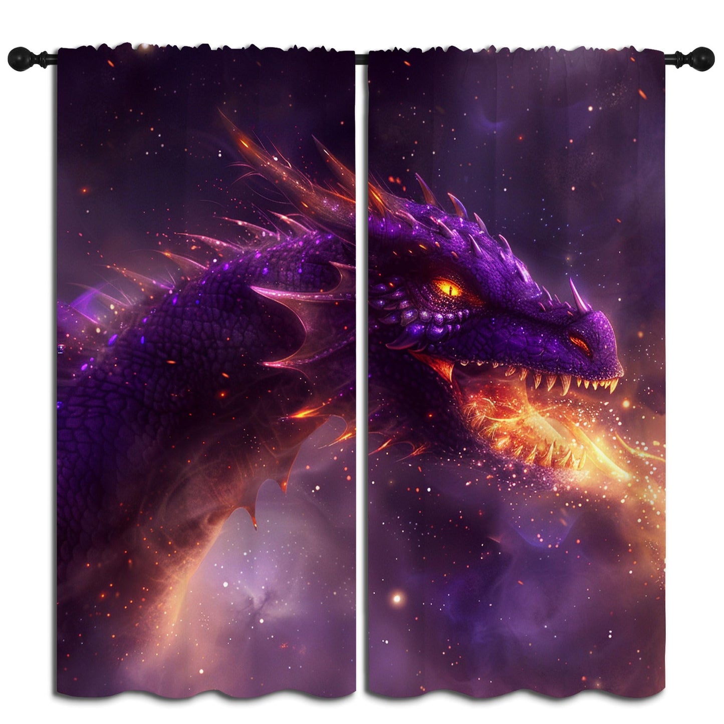 PYMATYTN Dragon Blackout Curtains for Boys Girl Bedroom Decor,Fantasy Creature Breathing Fire Thermal Insulated Rod Pocket Drapes Darkening Window Curtain for Living Room Home 55x63 inch