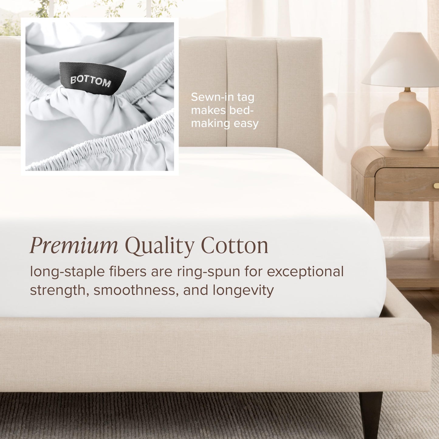 Bare Home 100% Organic Cotton Sateen Fitted Sheet - 400 Thread Count - Smooth Sateen Weave - Breathable & Cooling - Hotel Luxury - Durable Fitted Sheet - Deep Pocket (King, White)