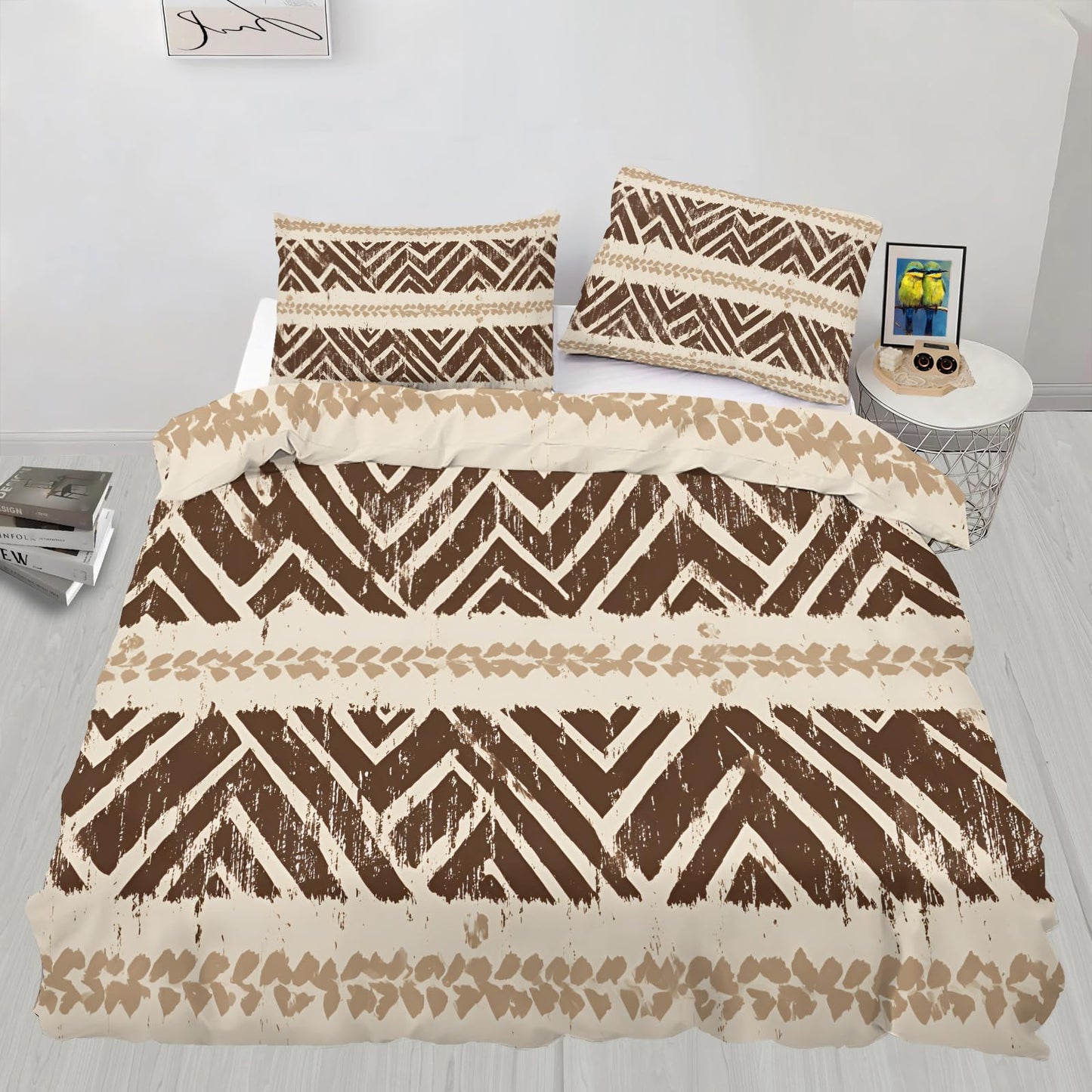 ZAOMIR Geometric Aztec Duvet Cover Twin Size, Boho Aztec Bedding Set 3 Piece, Bohemian Striped Patterned Comforter Cover with Zipper Soft Microfiber, 2 Pillowcases