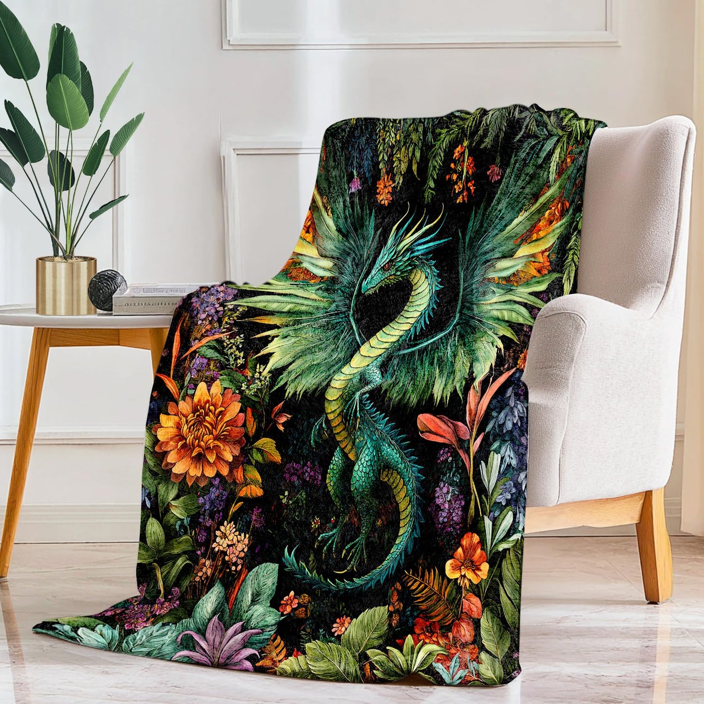 Dragon Blanket Dragon Decor Cozy Animal Throw Super Soft Plush Flannel Fleece Blanket Gift for Kids Adults Men Women Ultra Warm & Lightweight Flannel, 50"X40"