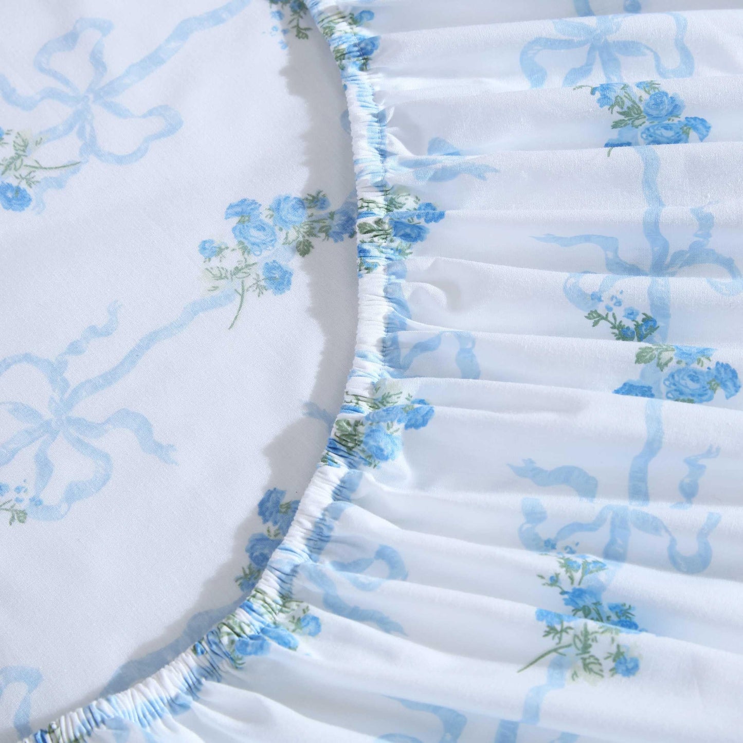 Laura Ashley - King Sheet Set, Soft & Breathable Cotton Percale Bedding with Deep Pocket, 200 Thread Count, Bed Sheets with Fitted Sheet & Matching Pillowcases (Floral Ribbon Blue)