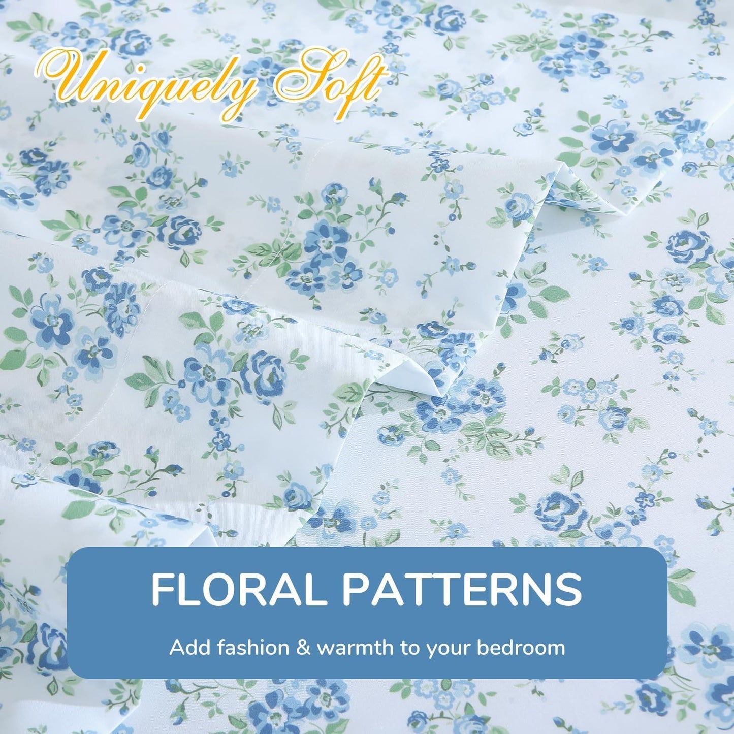 MUXHOMO Queen Size 4 Piece Sheet Set, Soft Breathable Bed Sheet Set for Bedroom with Deep Pocket Up to 16", Wrinkle-Free & Cooling Bedding for Oeko-TEX Certified - Blossoms Light Blue