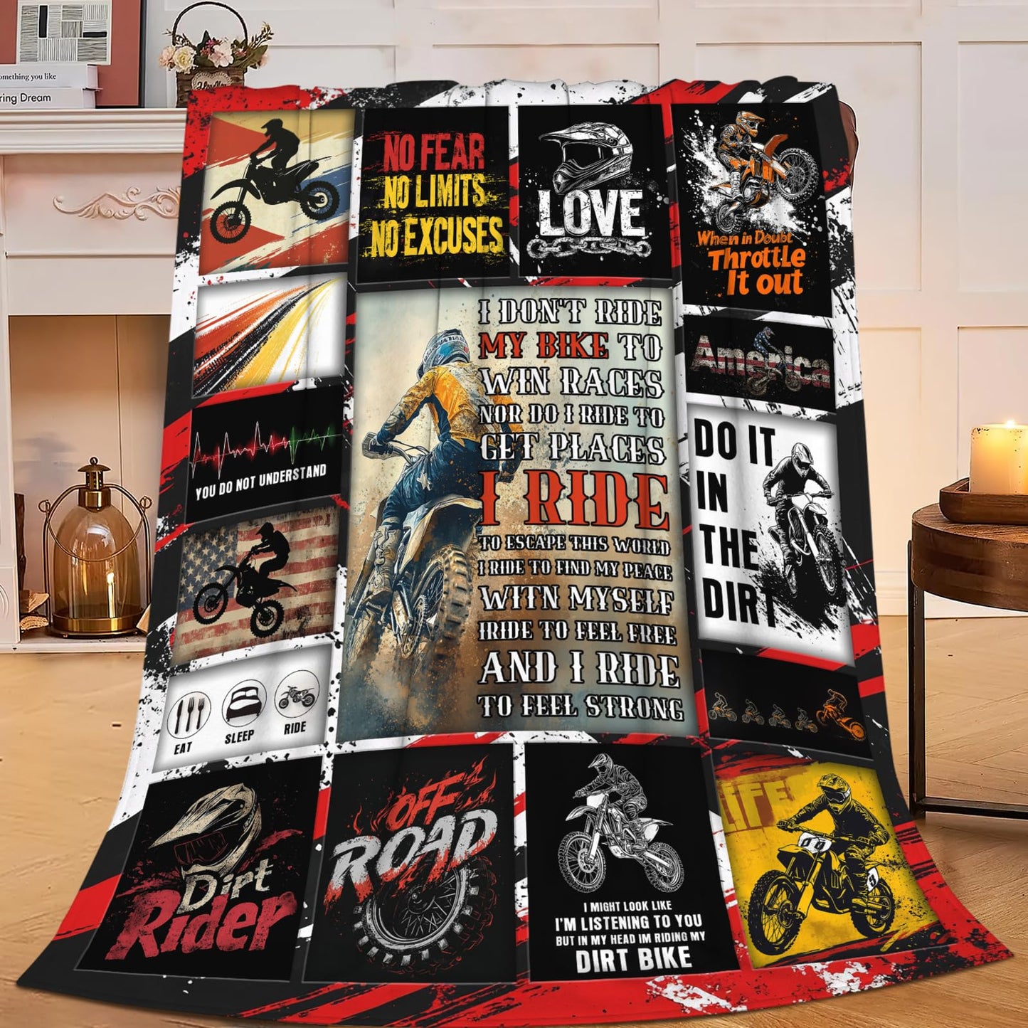 Motorcycle Blanket for Mens, Dirt Bike Flannel Throw Blanket, Fleece Soft Cozy Stuff Blankets Gift for Women Men Couch Sofa Bed 50" x 40"