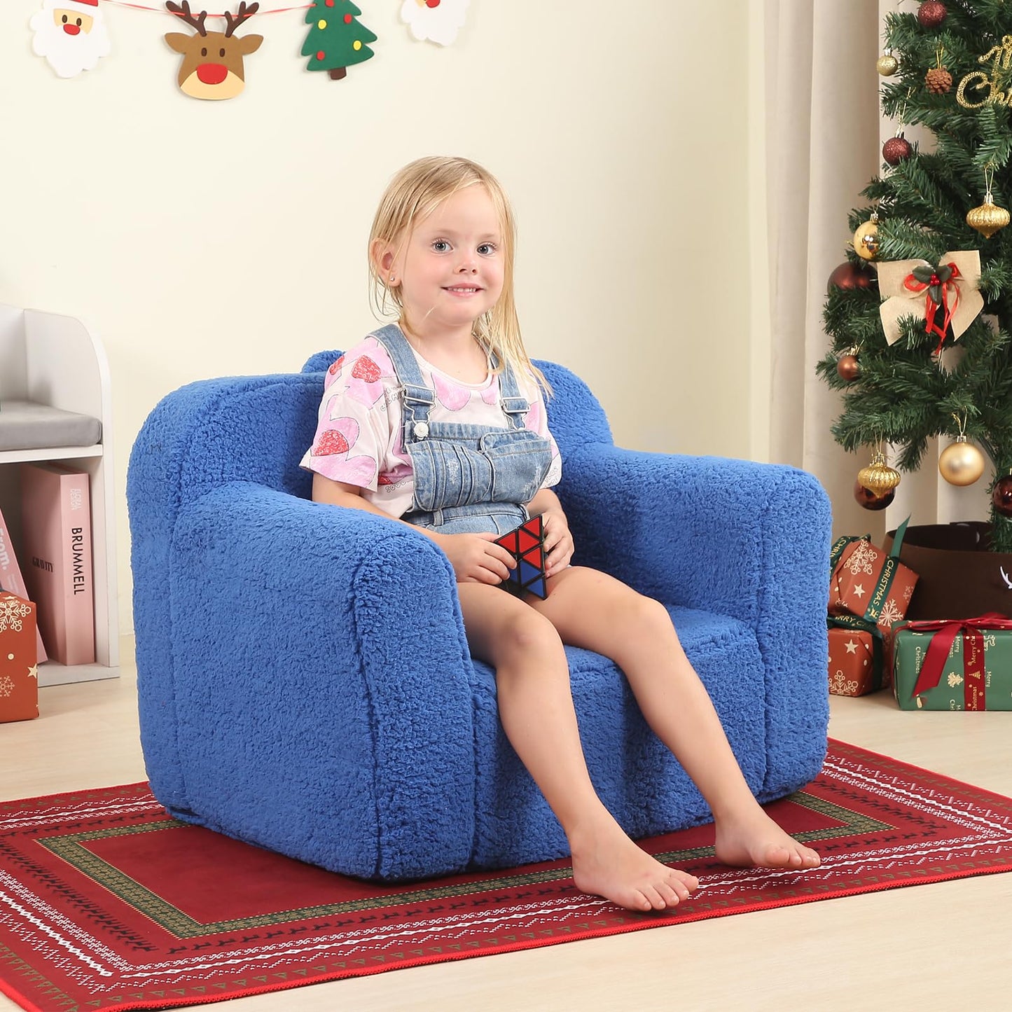 MOMCAYWEX Kids Snuggly-Soft Sherpa Chair, Cuddly Toddler Foam Chair for Boys and Girls, Sky Blue