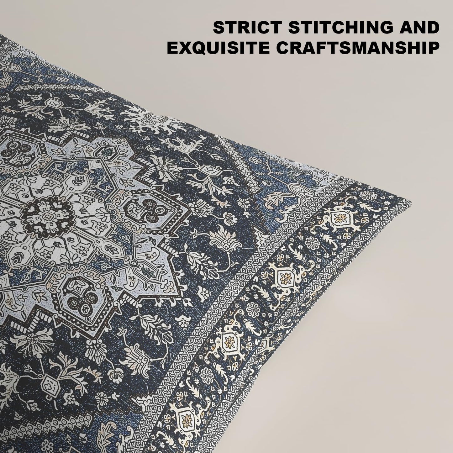 ZSYTZL Boho Throw Pillow Covers 18x18 inch Set of 2,Linen Bohemia Carpet Pattern Decorative Living Room Sofa Bed Square Pillow Case Cushion Cover-Sapphire Blue