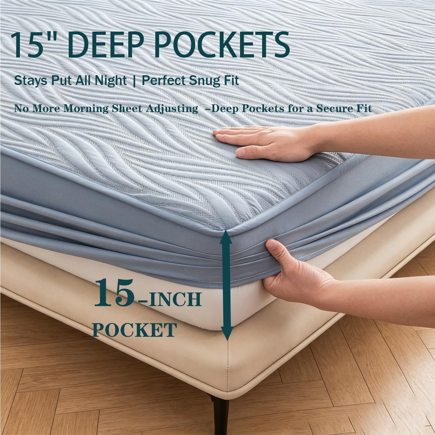 Blue Queen Waterproof Mattress Protector with Pillowcase Protector, Protects Against Liquid Spills, Soft, Noiseless and Breathable, Fits 8"-15" Deep Pocket