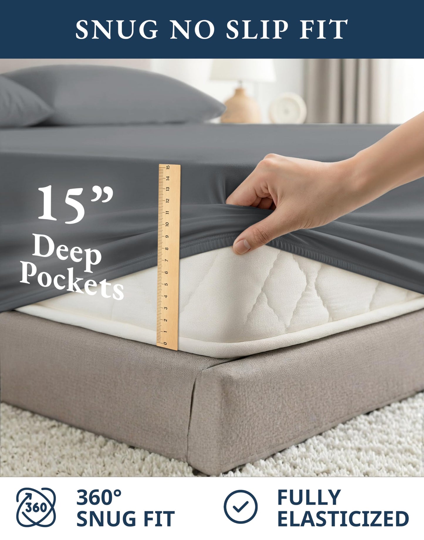 LANE LINEN Queen Sheet Set 100% Organic Cotton GOTS Certified Percale Weave Deep Pocket 4 Piece Soft Breathable Cooling Lightweight All Season Machine Washable Crisp - Charcoal