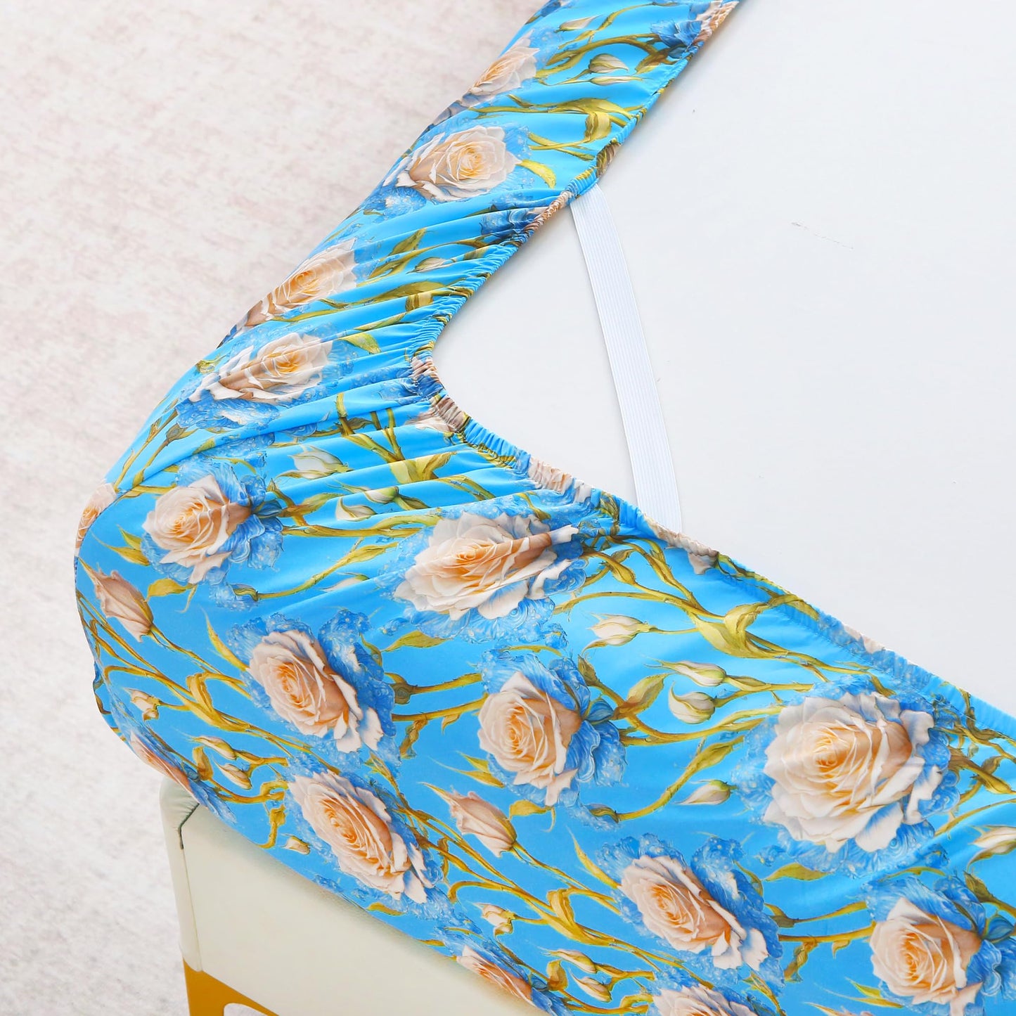 Mooreeke Cozy Floral Microfiber Printed Twin Sheet Set - Soft & Breathable 3D Rose Bed Sheets with Deep Pocket - Non-Slip Fitted Design - Blue White Rose Pattern - Full