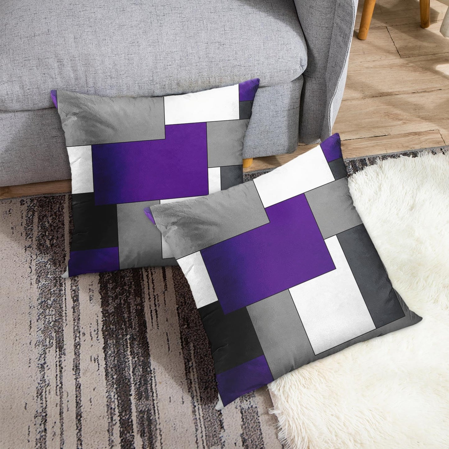 Emvency Set of 2 Purple Geometric Throw Pillow Cover Black Grey White Painting Abstract Checkered Design Decorative Pillow Case Modern Home Decor Standard Square 18x18 Inch Cushion Pillowcase