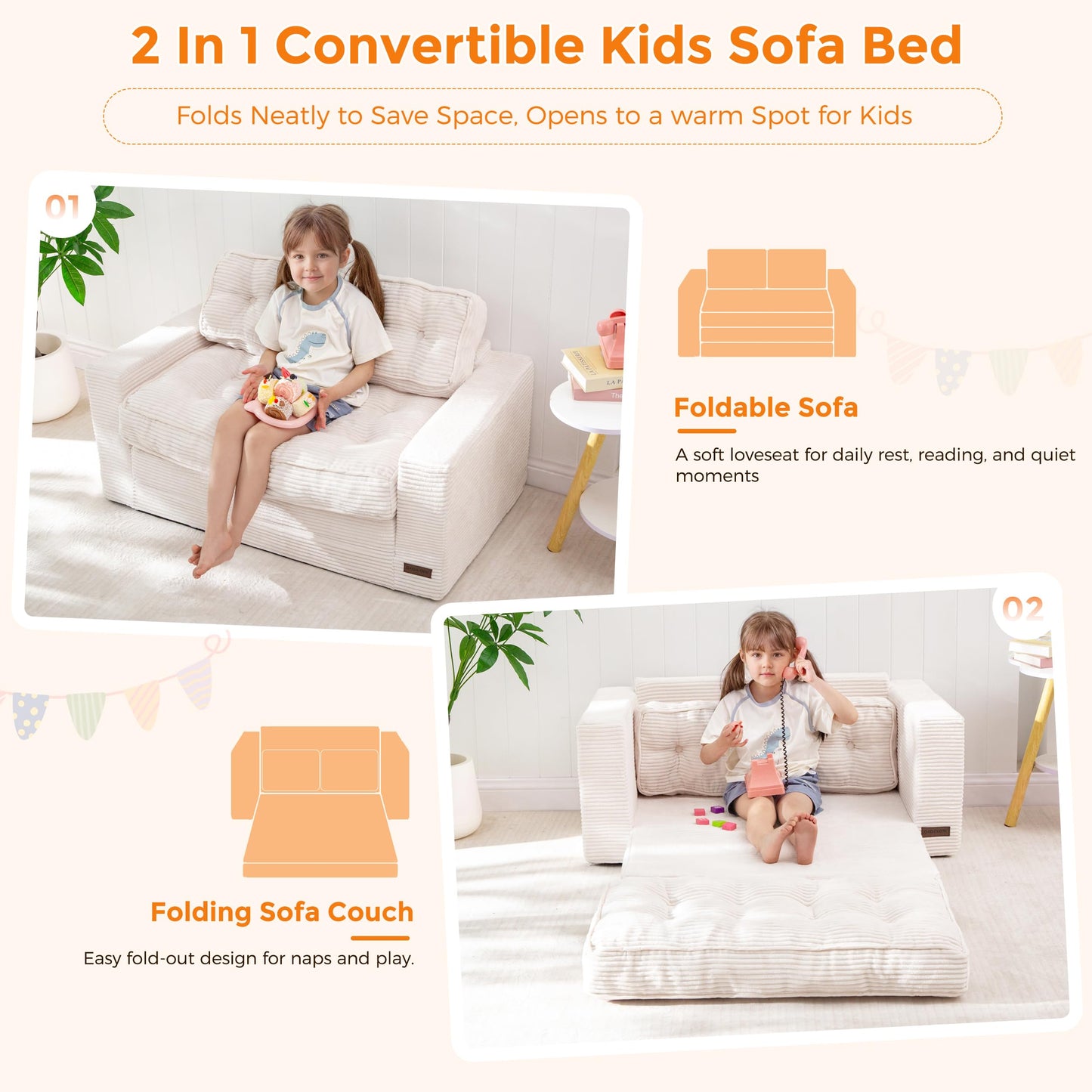 MAXYOYO Convertible Sofa Bed for Boys and Girls, Floor Kids Bean Bag Chair