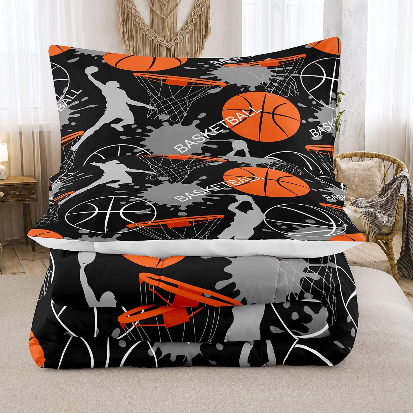 Bodhi 3D Basketball Sports Comforter Set for Teen Boys,Kids Soft Microfiber Bedding Set with Pillowcases,Queen Size,3PCS,1 Comforter+2 Pillow Shams #4003