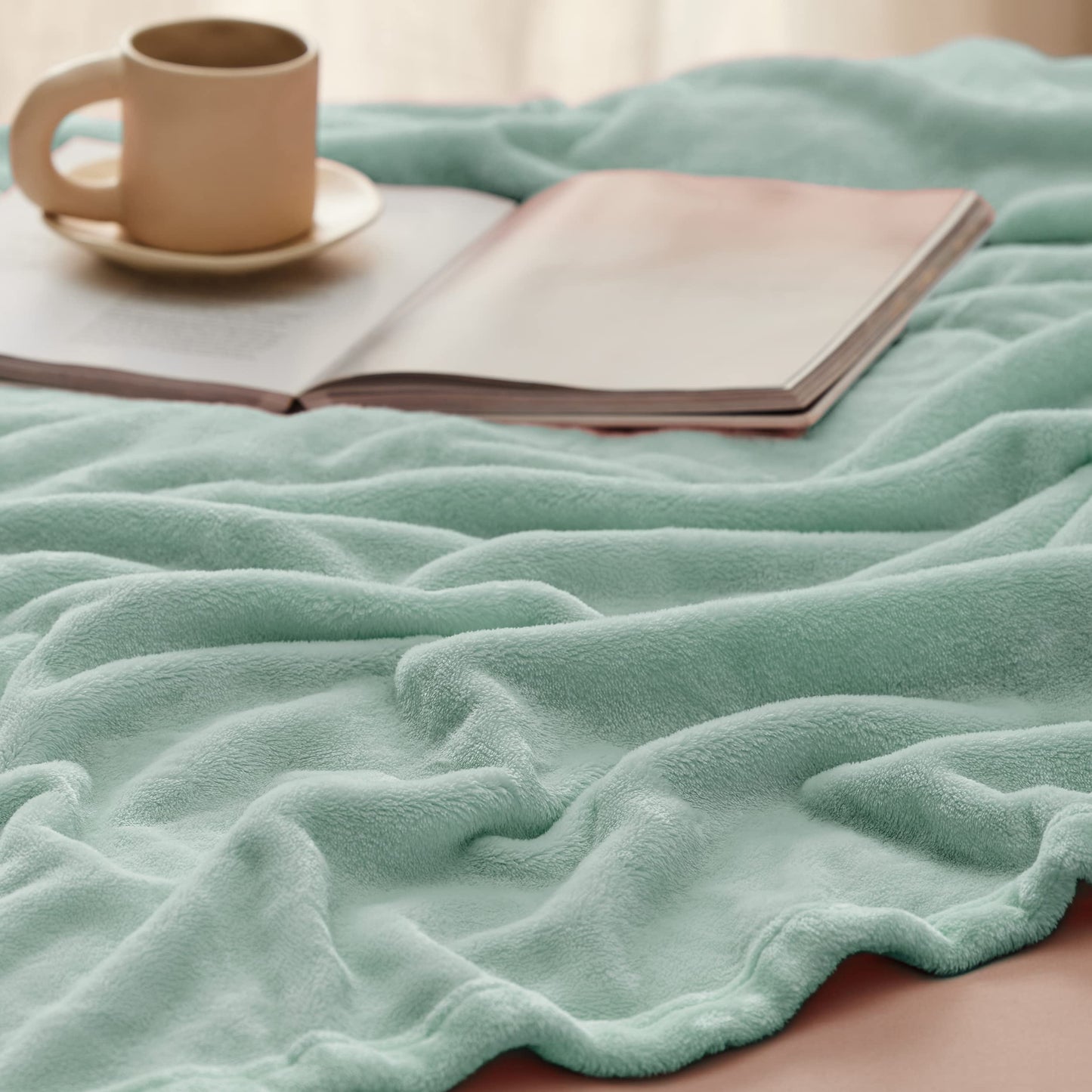 Bedsure Fleece Blanket Twin Size (Beige & Sage Green)
