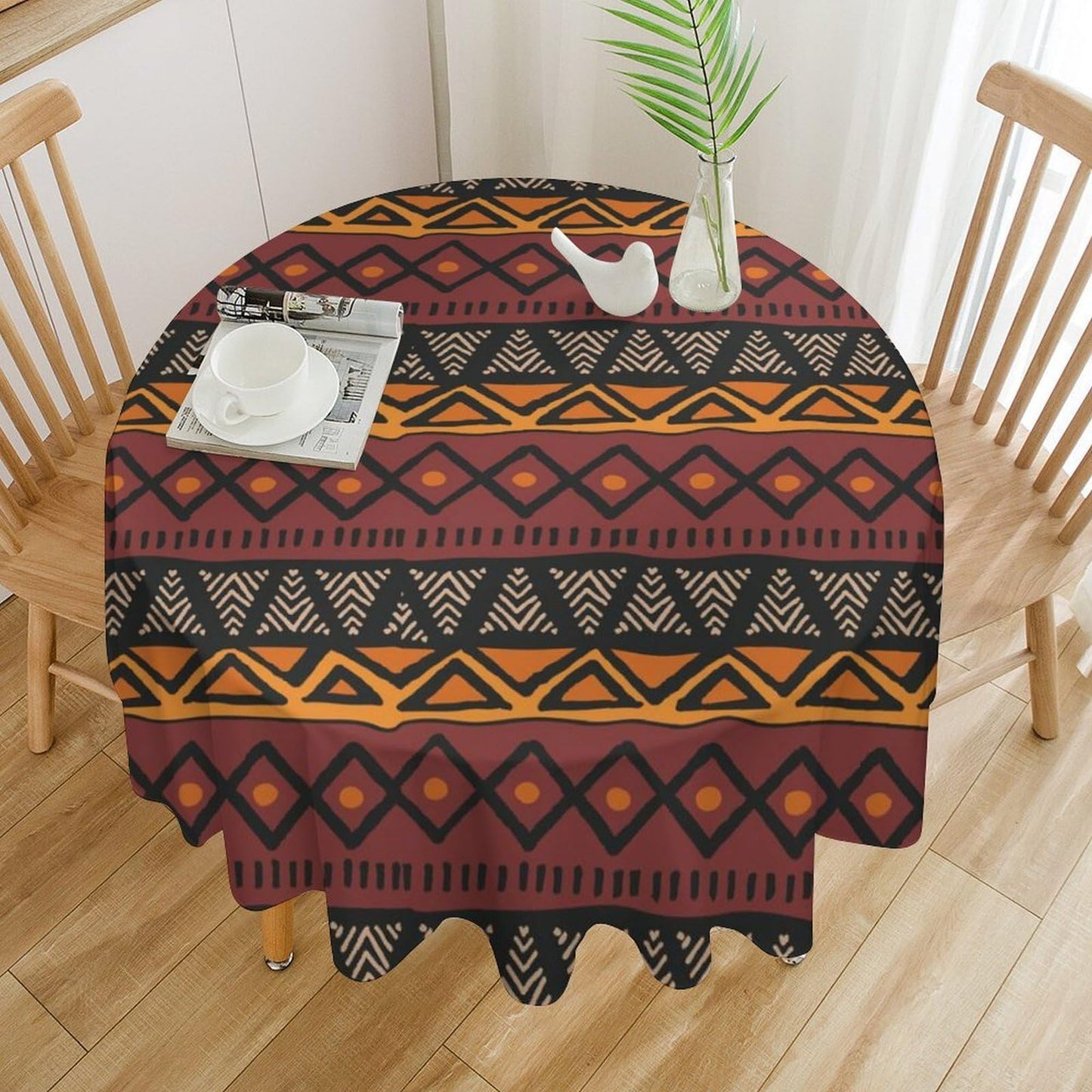 Yearn Jear African Round Tablecloth Traditional Stripe African Folk Pattern Abstract Print Ethnic Table Cover Washable Polyester for Kitchen Dinning Holiday Party Home Decoration 36inch
