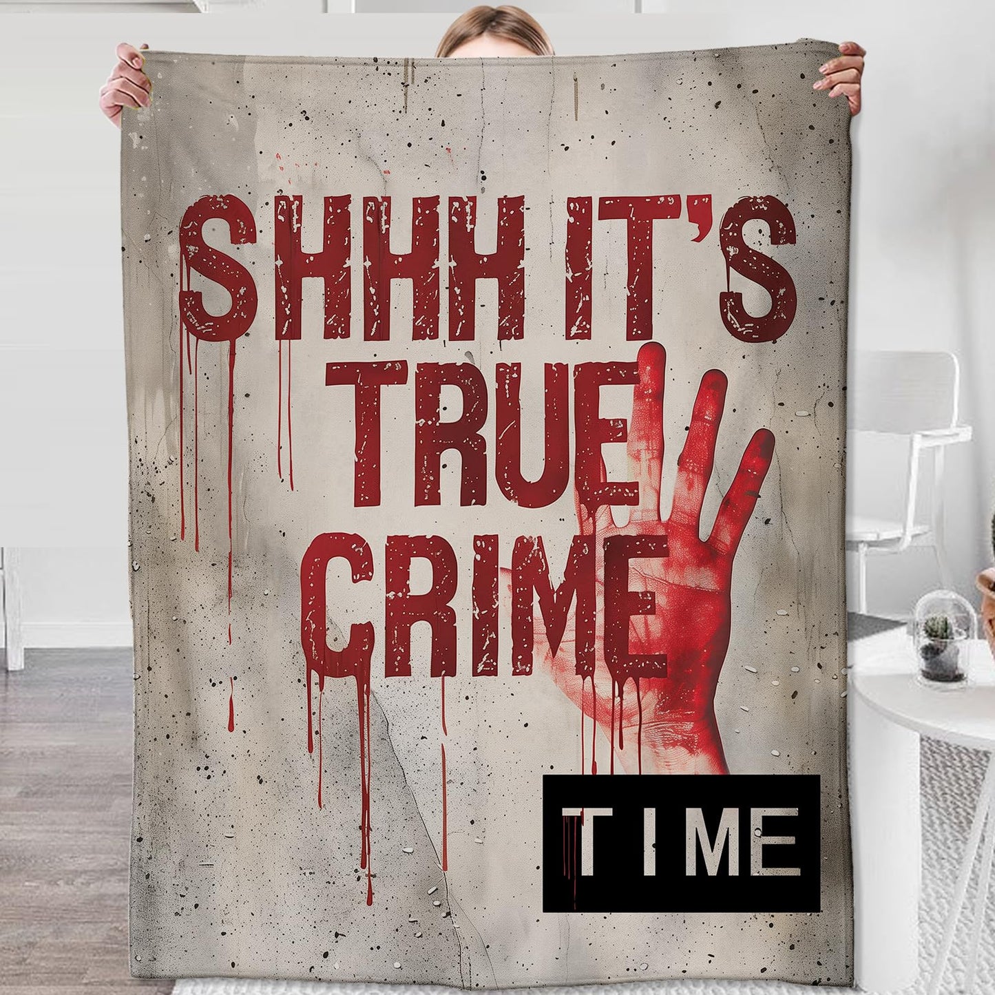 Zeleda True Crime Blanket,Gifts for Horror Lovers,Lightweight Flannel Throw Blankets,Bloody Handprint and Dripping Text Throws Home Decor,for Halloween Couch Living Room Office,60x50inch