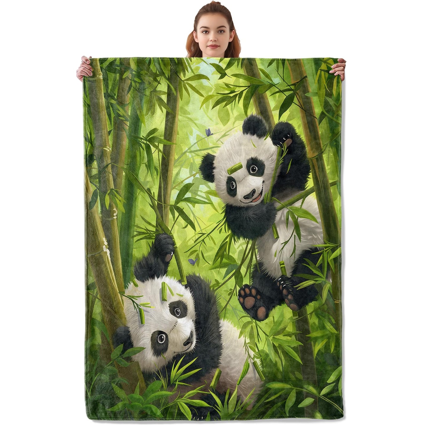 Kibue Funny Pandas Blanket Warm & Cozy Flannel Throw Blanket - Soft Plush Lightweight Blankets for Travel, Sofa, Bedroom, Office, Home Decor for Adults Kids Women 60"×50"