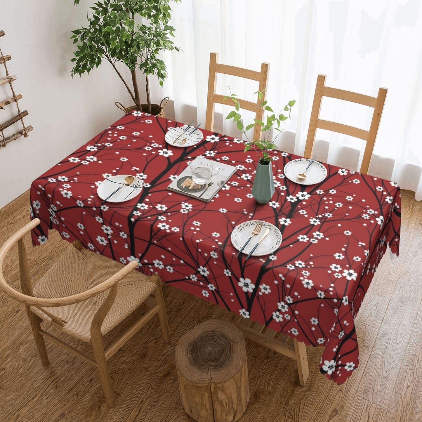 XIOURERY Cherry Tree Floral Table Cloths Decorative for Dining Room, Japanese Flower Washable Tablecloth for Home, Restaurant, Outdoor Party Table Cover 54x72 Inch