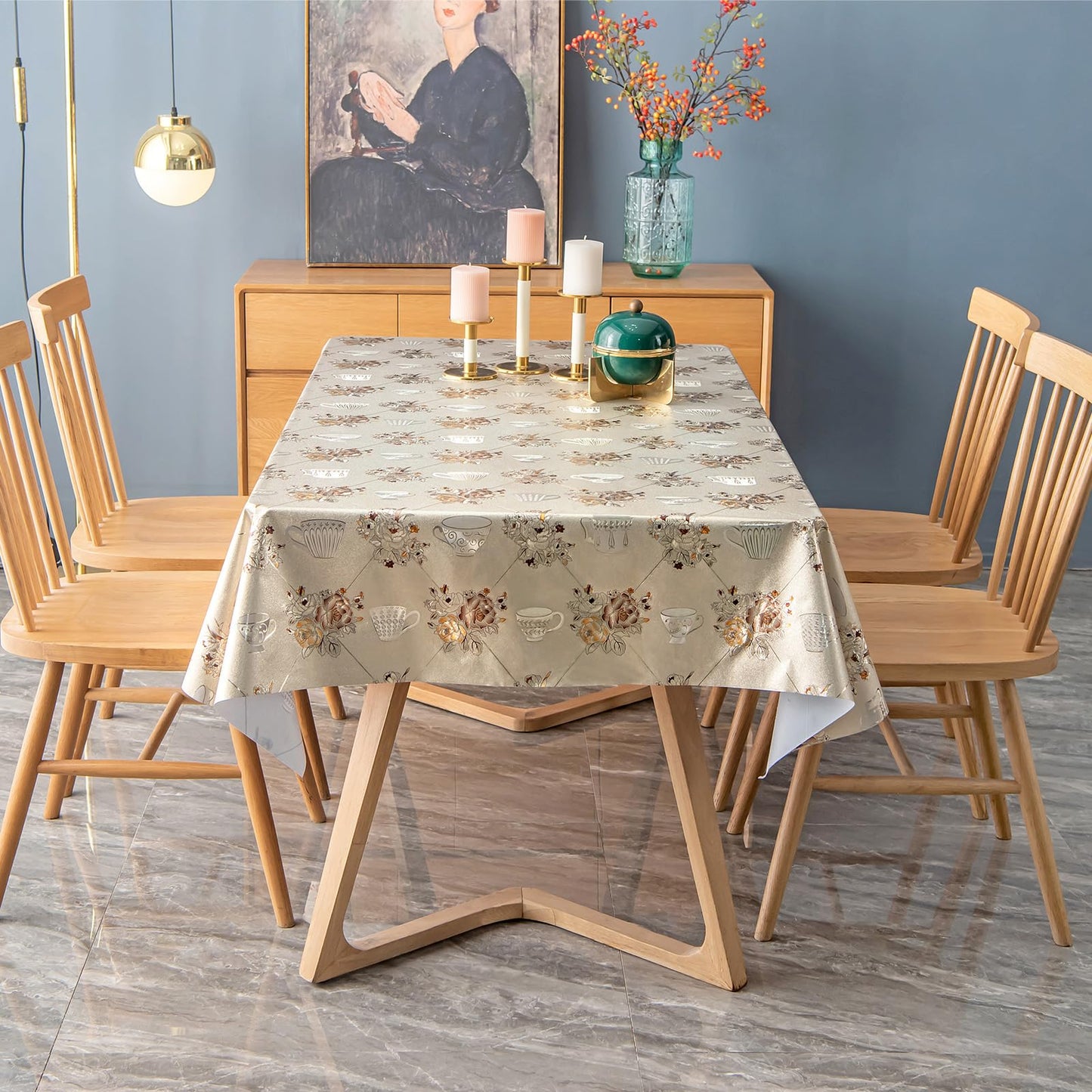 FAVE Heavy Duty Vinyl Tablecloths with Peony Waterproof Oil-Proof PVC Table Cloth Stain-Resistant Wipeable Table cloths for Wedding, Banquet, Birthday, Party, Restaurant Decorations (Gold, 55X78 Inch)