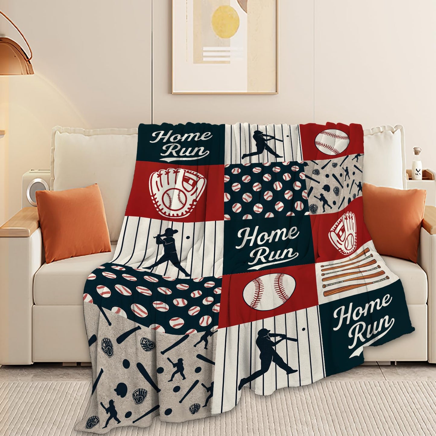 Baseball Blanket Super Soft Warm Fluffy Fleece Flannel Ball Sports Throw Blanket Cozy Fuzzy Plush Stuff Home Run Bedding Blankets Gifts for Teens Boys Kids Women Girls Adults 50"X40"