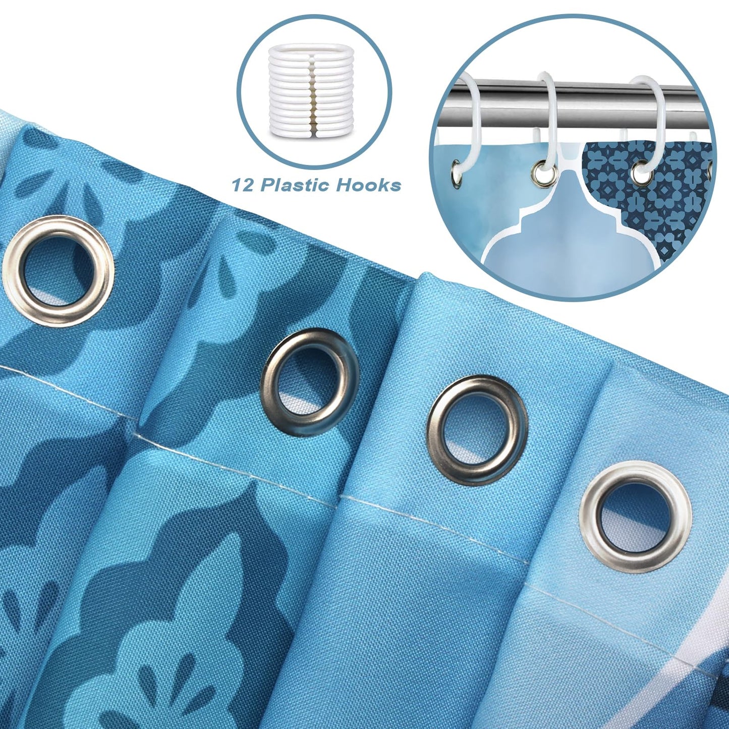 COZZSNUGE Teal Blue Shower Curtain, Modern Geometric Abstract Glass Porcelain Pattern Shower Curtain for Bathroom Waterproof Polyester Fabric with 12 Hooks, 72 x 72 Inches