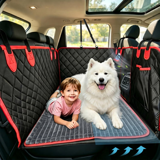 Dog Car Seat Cover for Back Seat with Soft Blankets, New Upgraded Waterproof Dog Hammock with Mesh Window, Wear-Resistant Hard Bottom Back Seat Holds 500 lbs, 66"x60"Size Fits Cars, Trucks, SUVs