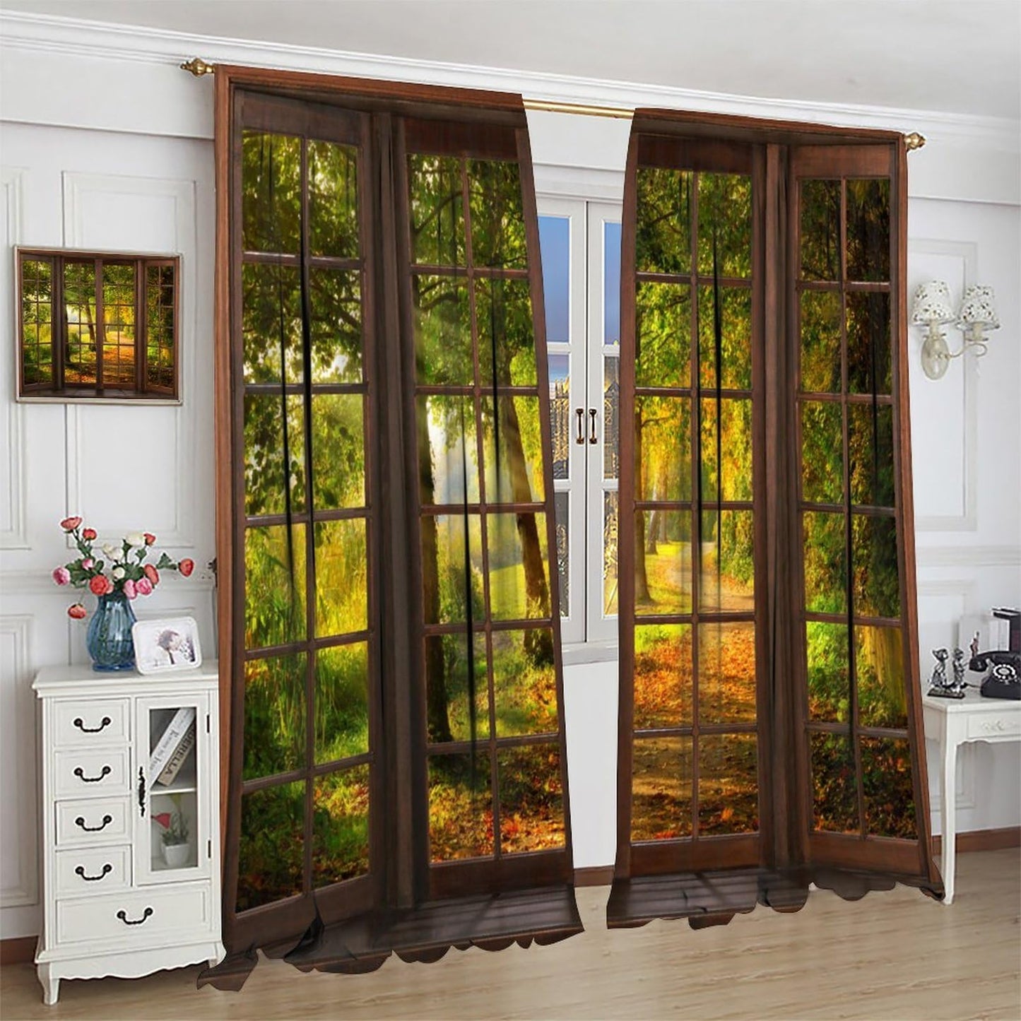 Forest Scenery Decor Curtains，Sunshine Woodland Tree Path Nature Landscape Print Drapes Decor Bedroom Apartment Living Room Darkening Window Treatments Set 2 Panels,42x45 Inches