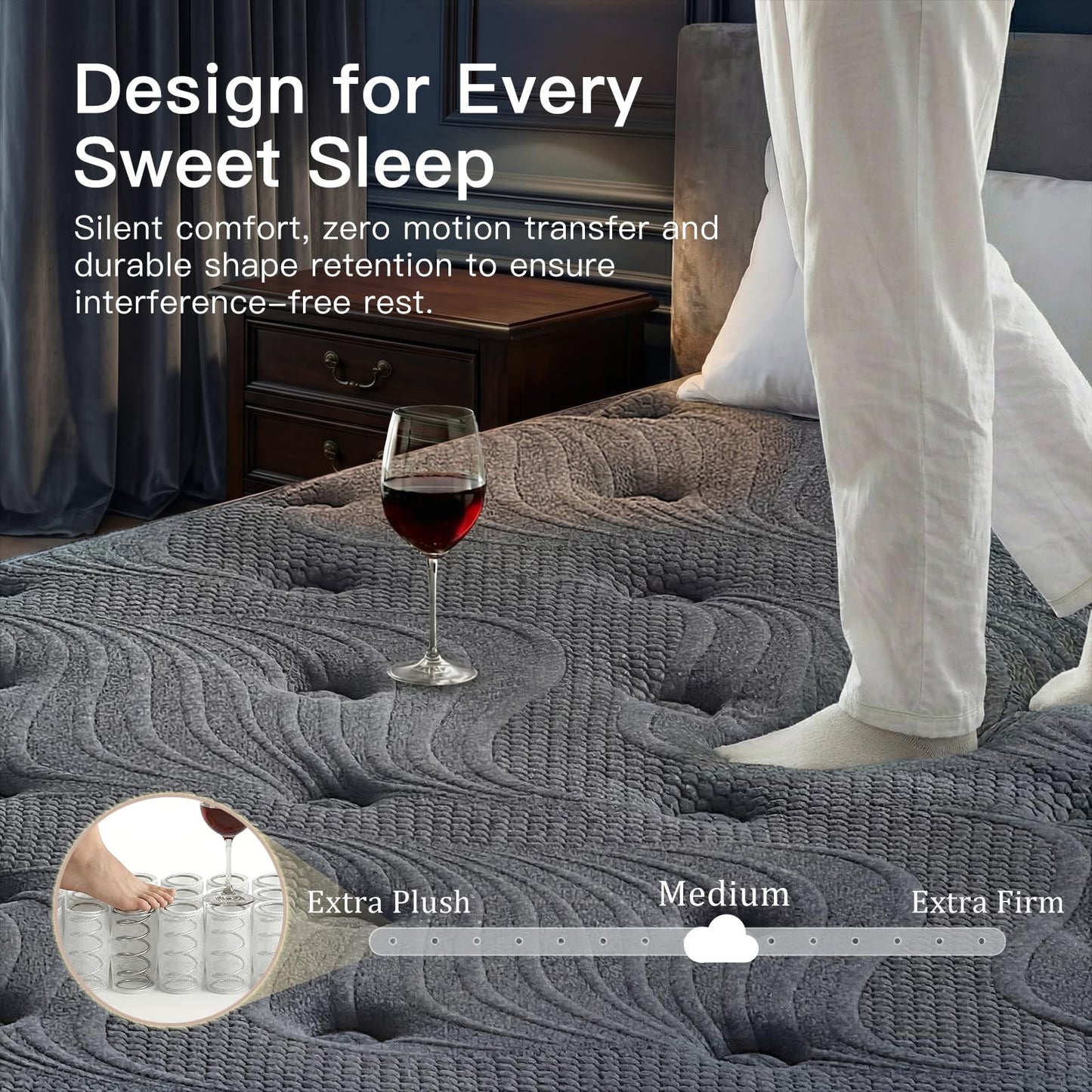 King Size Mattress, 12 Inch Memory Foam King Mattress for Cool Night & Pressure Relief, Medium Firm with Motion Isolating, Hybrid Zoned Support Pocket Coils & Edge Support, CertiPUR-US Certified