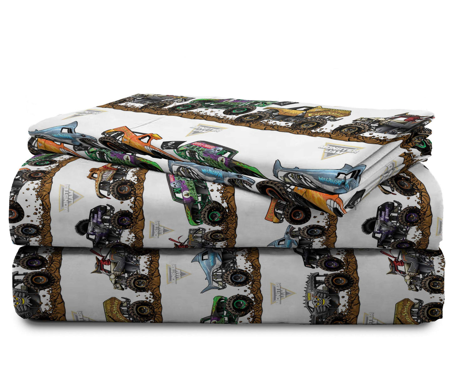 Jay Franco Kids Sheet Set with Fitted, Flat Sheets & Pillow Cover - Ultra-Soft Bedding with Pillowcase for Room Decor, Multi - Monster Jam, 4 Piece Full