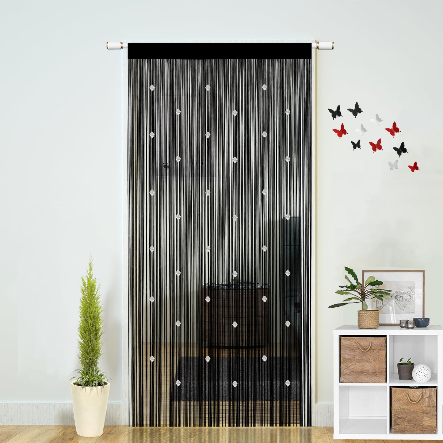 Beaded String Curtains for Doorways Boho Bedroom Decor Hanging Door Wall Beads Closet Window Curtain Room Divider Privacy Decorative (Black, 39" W x 79" L)